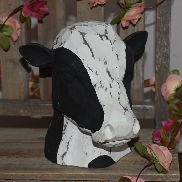 Other - Shabby Chic Distressed Wood Dairy Cow Head Country Farmhouse Home Decor